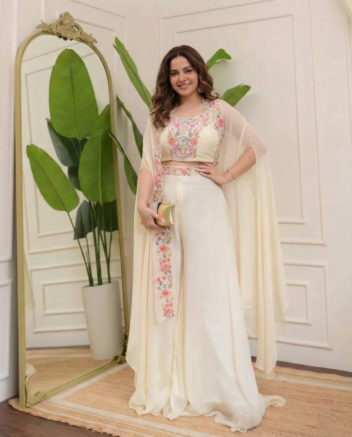Saidarshan Women Crop Top Palazzo Cape Set - Image 4