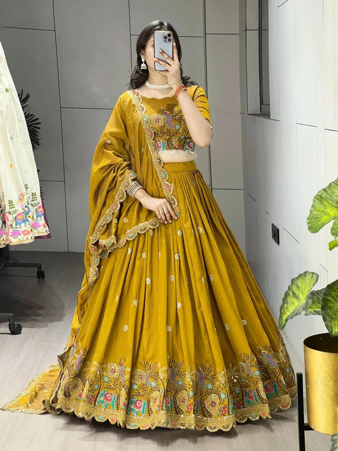 Image of FOOGFAB Embroidered, Embellished Semi Stitched Lehenga Choli