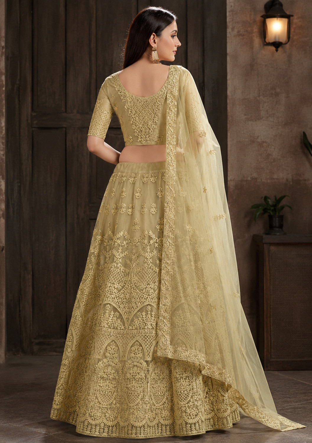 Image of Jayesh Enterprise Embroidered Semi Stitched Lehenga Choli (Beige)