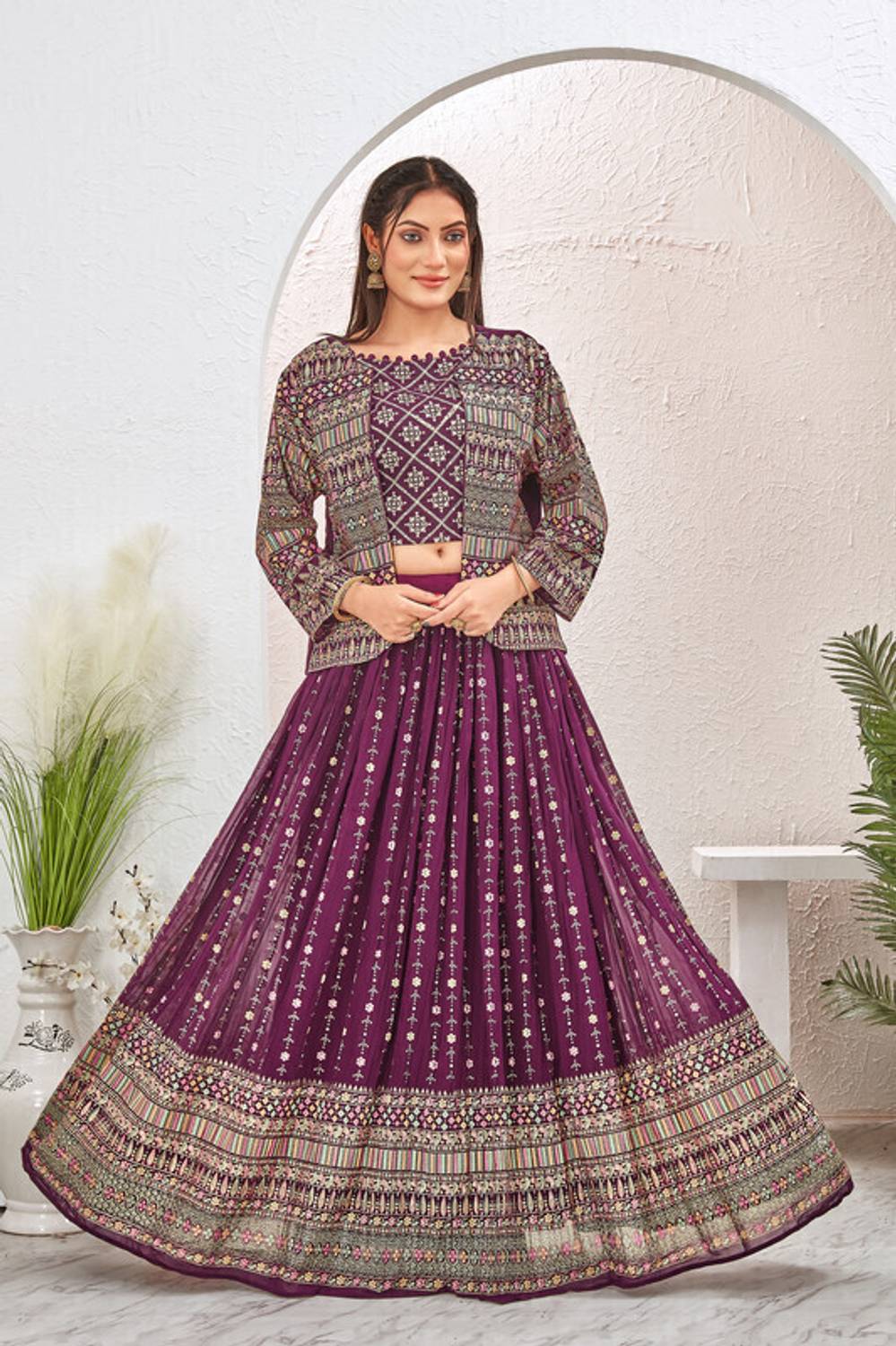 chansi Trendz Self Design Stitched Lehenga with Jacket