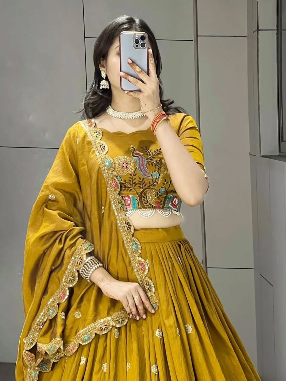 Image of FOOGFAB Embroidered, Embellished Semi Stitched Lehenga Choli