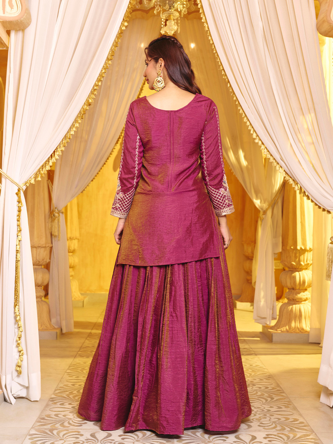 Image of Madhuram Solid, Embroidered Stitched Lehenga & Kurta