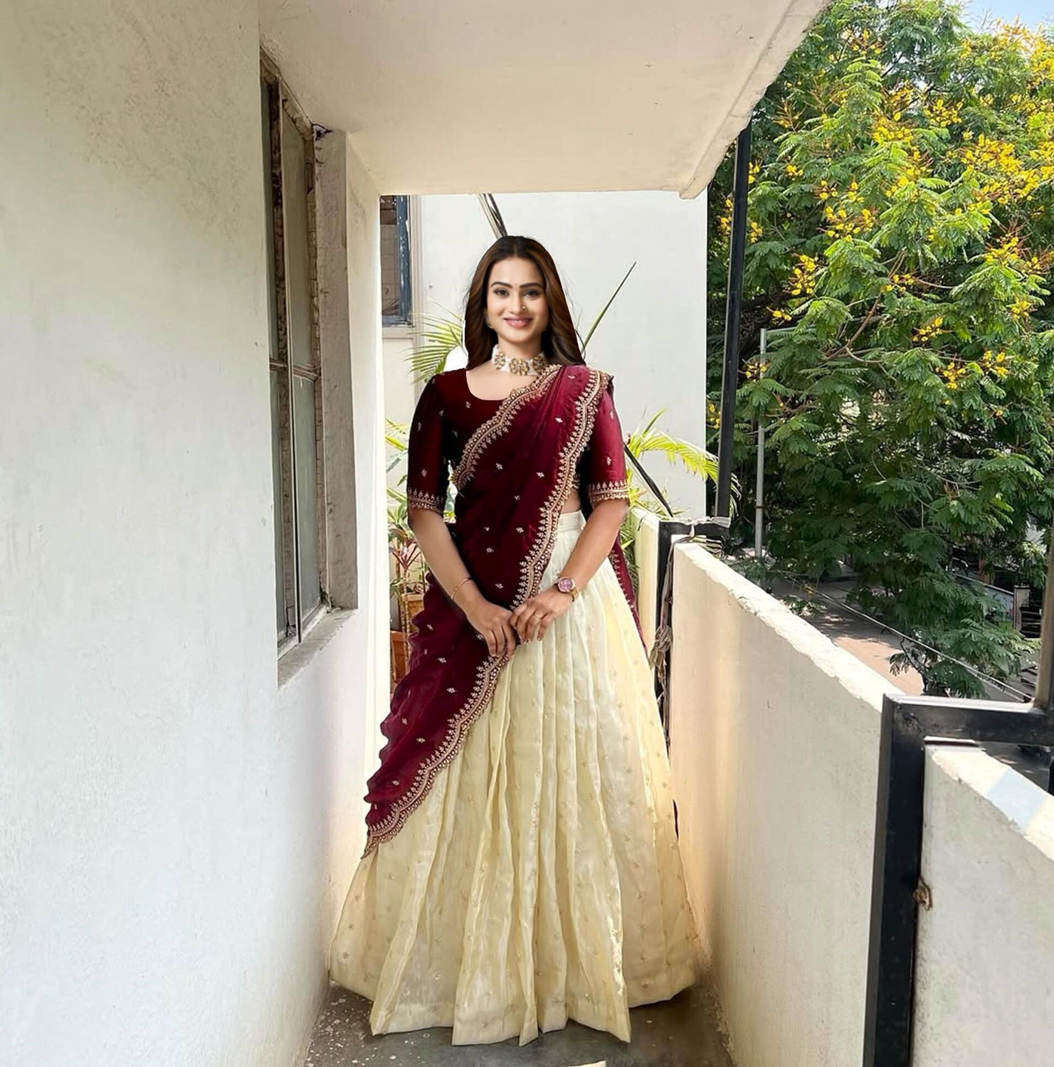 Image of Fabcartz Embroidered Semi Stitched Lehenga Choli