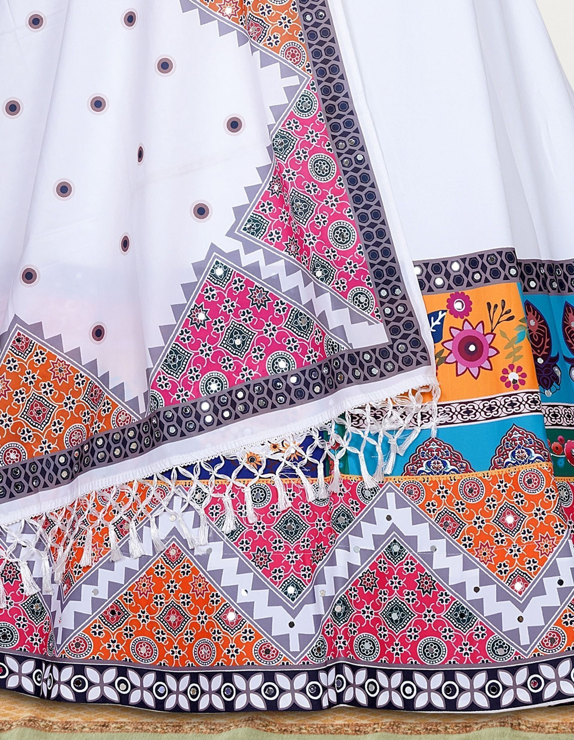 Image of Shubh-Viyan Textiles Bandhani, Floral Print, Printed, Geometric Print, Leheriya, Digital Print Semi Stitched Lehenga Choli