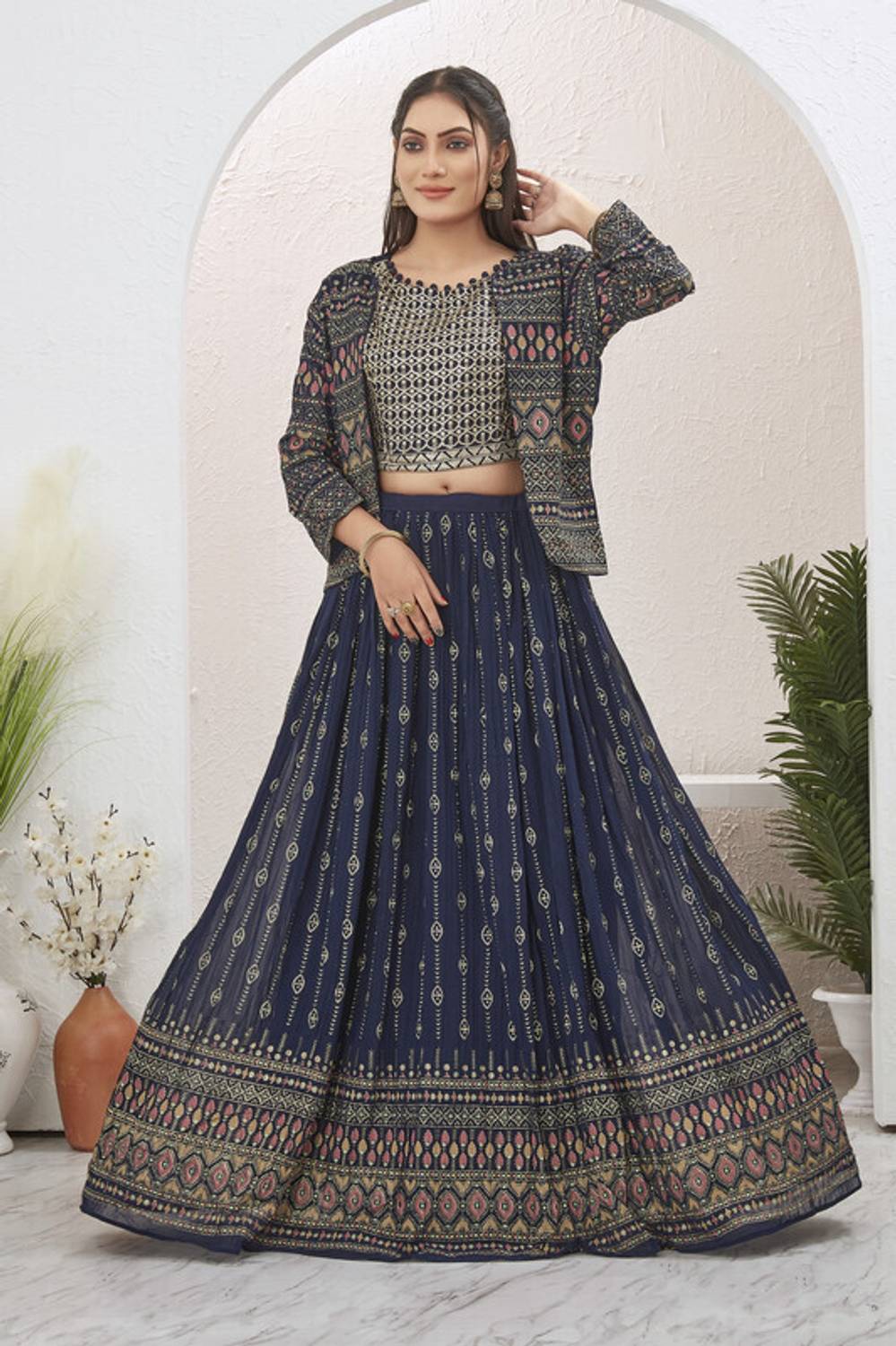 chansi Trendz Printed Stitched Lehenga with Jacket