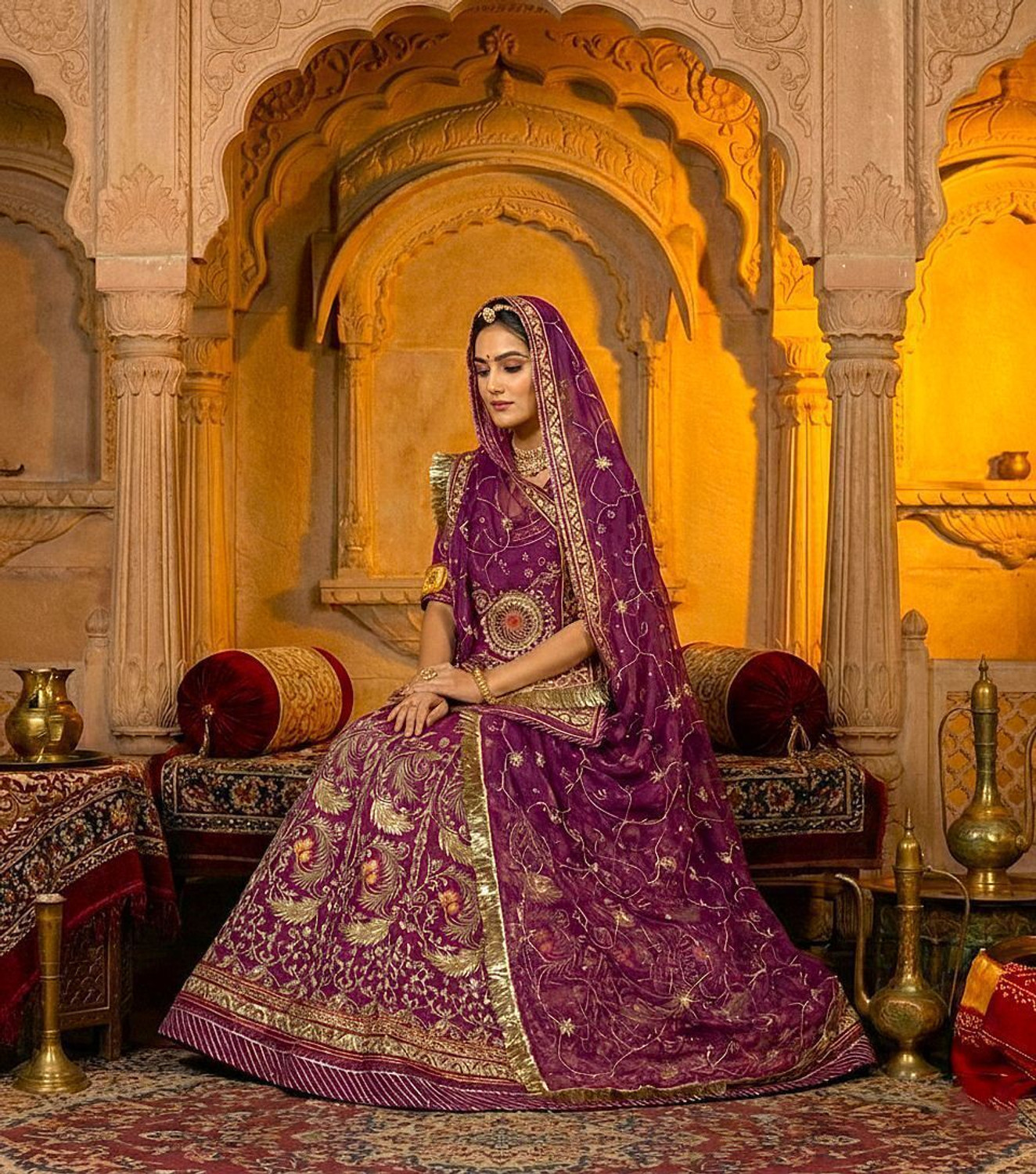 Image of Shree Ambey Trading Embroidered Semi Stitched Rajputi Poshak