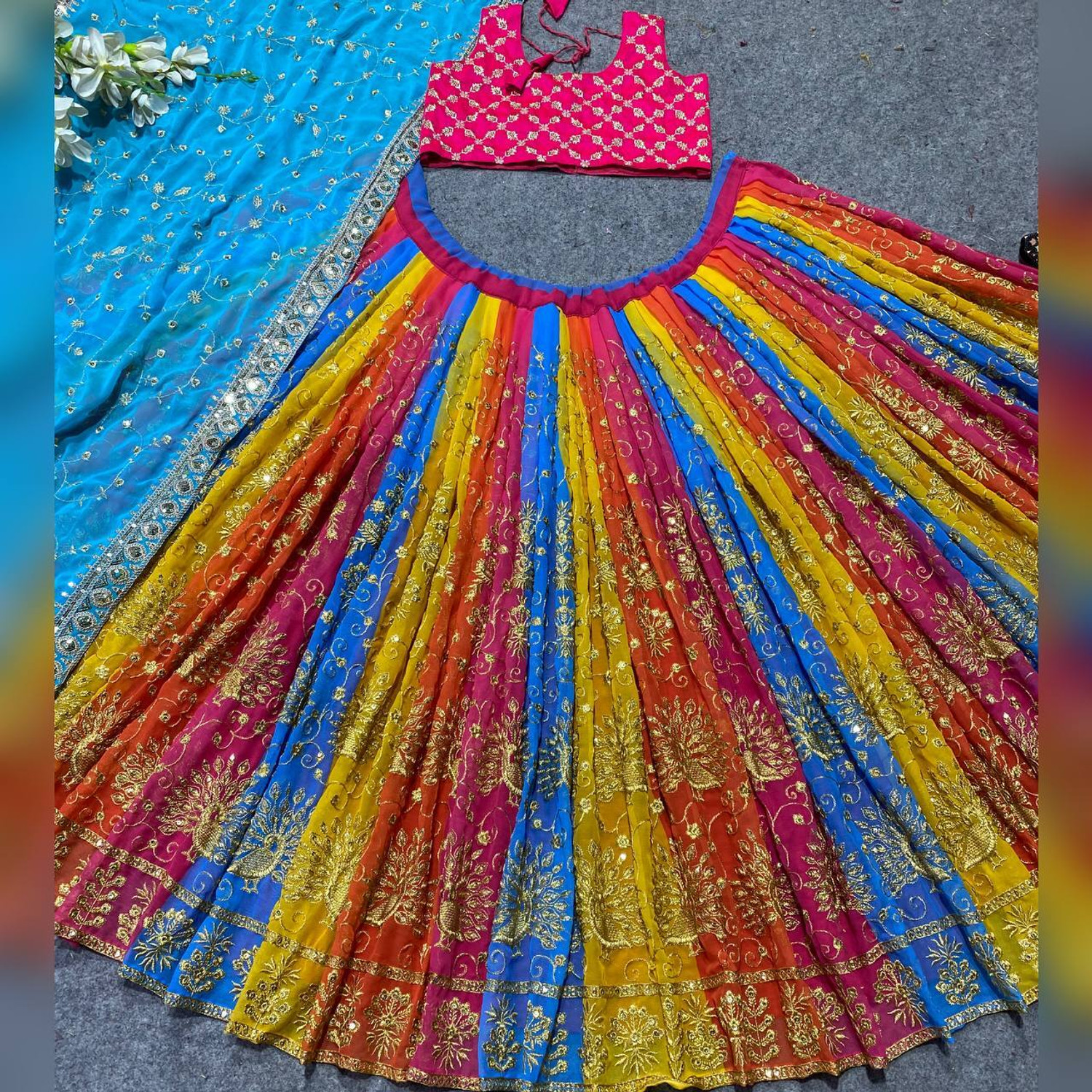 Image of VATAGAMFAB Embroidered Semi Stitched Lehenga Choli