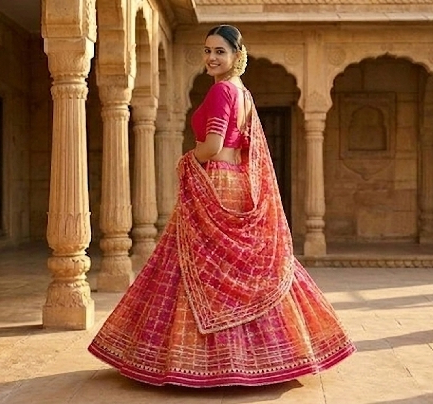 Image of VASANT Bandhani Semi Stitched Lehenga Choli