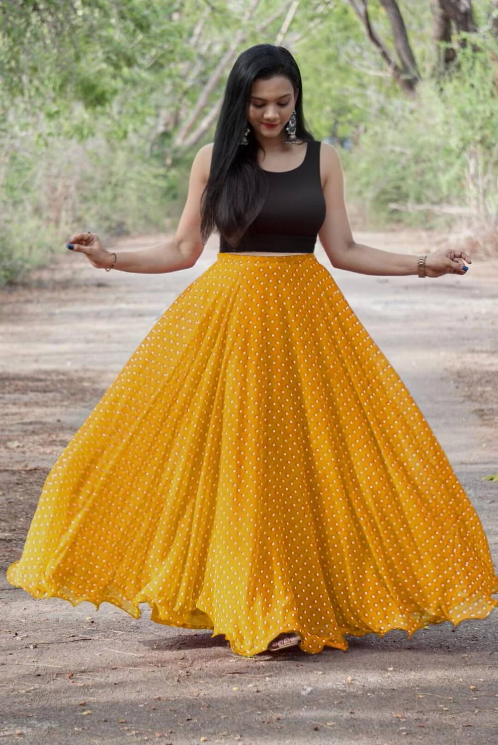 3Buddy Fashion Polka Print Stitched Lehenga & Crop Top