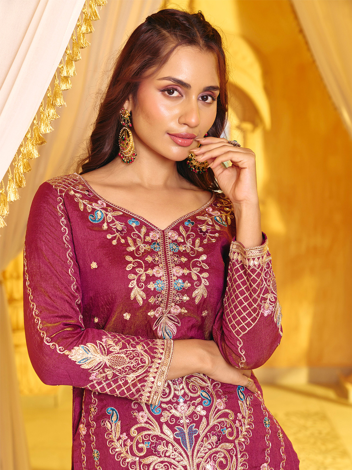 Image of Madhuram Solid, Embroidered Stitched Lehenga & Kurta