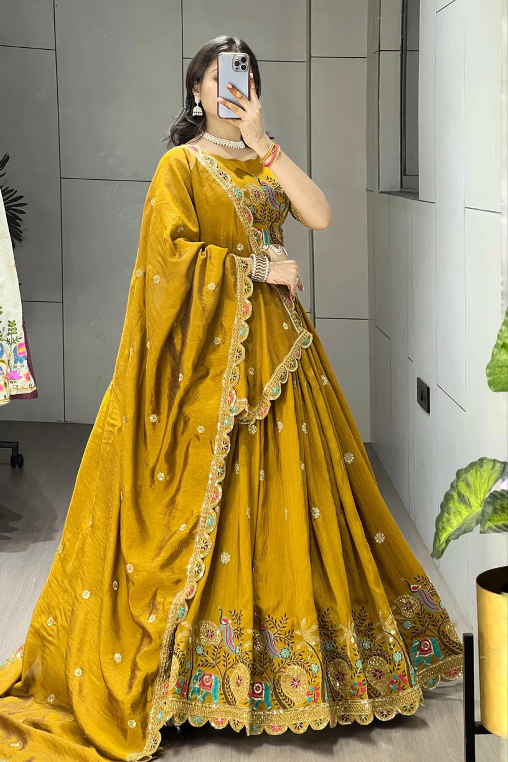Image of FOOGFAB Embroidered, Embellished Semi Stitched Lehenga Choli