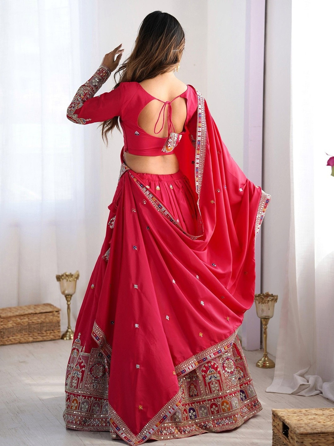 Image of Udbhav Export Embroidered Semi Stitched Lehenga Choli