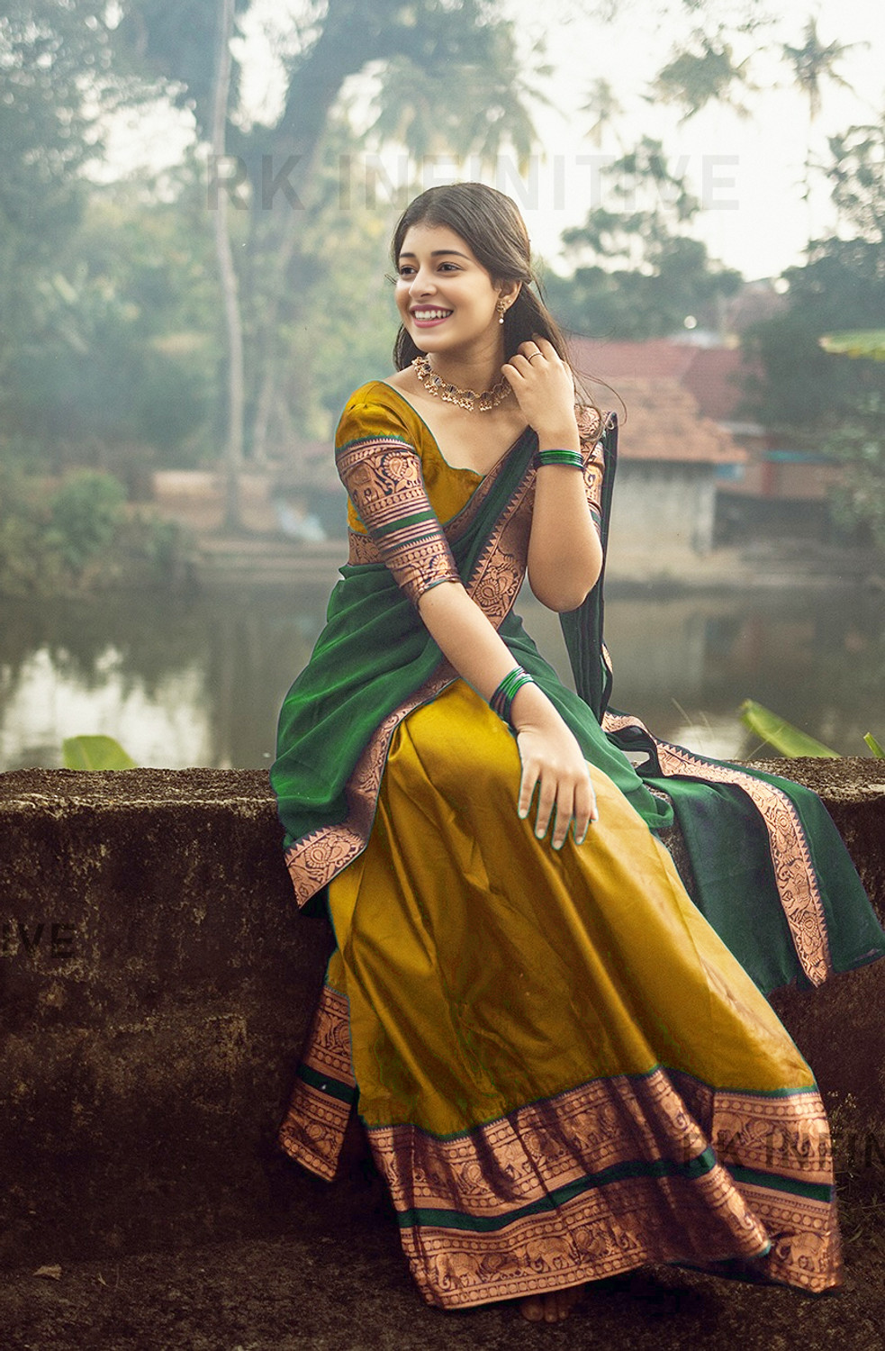 Image of R K INFINITIVE Printed Semi Stitched Lehenga Choli (Yellow, Green)