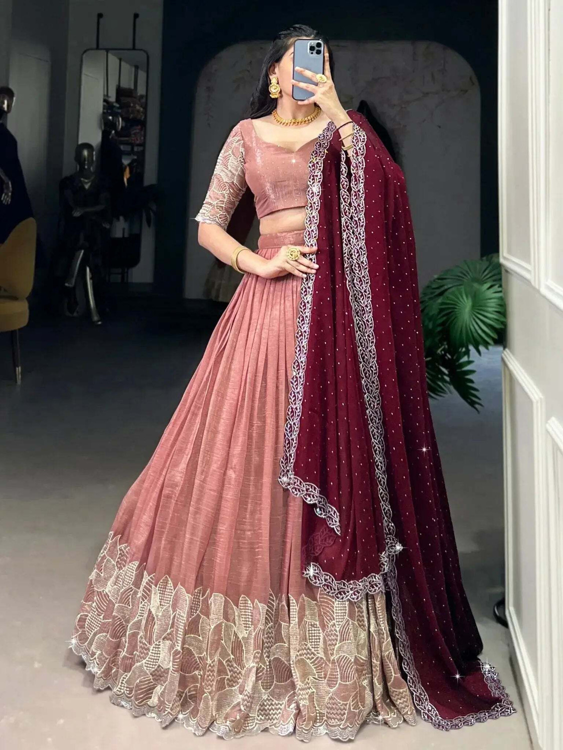 Image of Trivety Embroidered Semi Stitched Lehenga Choli