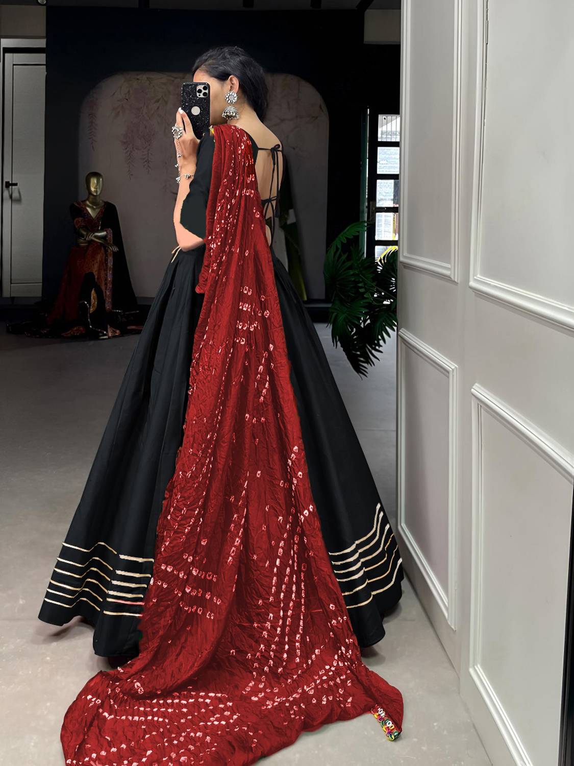 MITRABIZ Solid Semi Stitched Lehenga Choli Black - Image 3