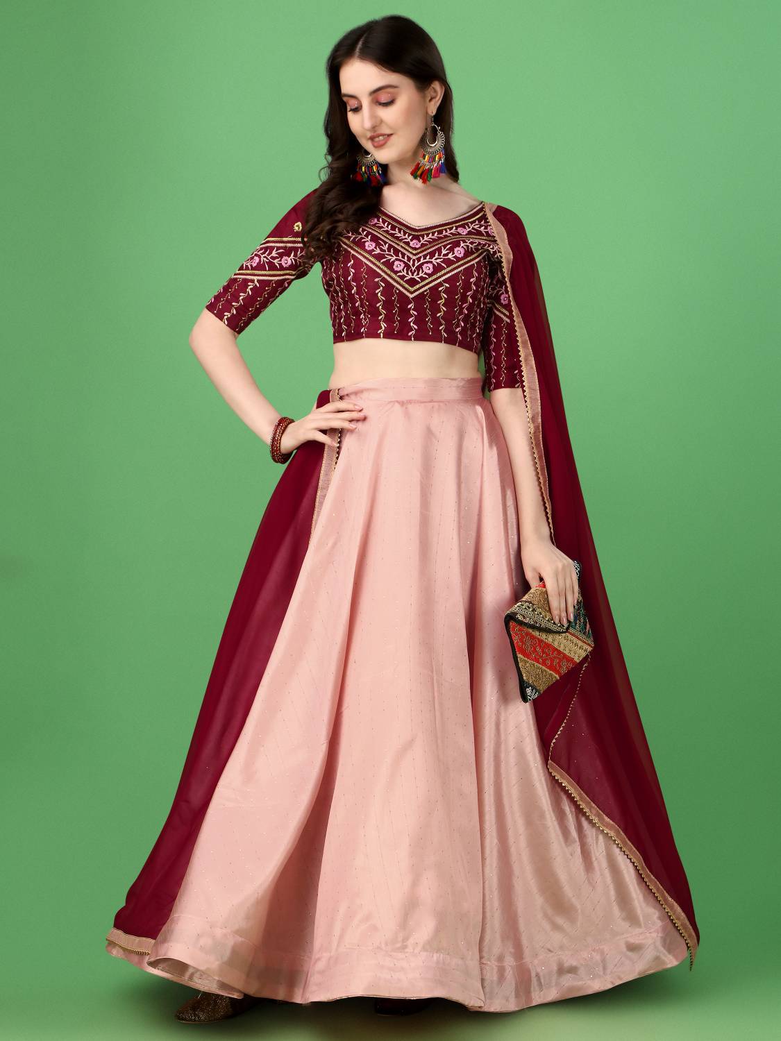 agnety Embroidered, Self Design, Leheriya, Digital Print Semi Stitched Lehenga Choli