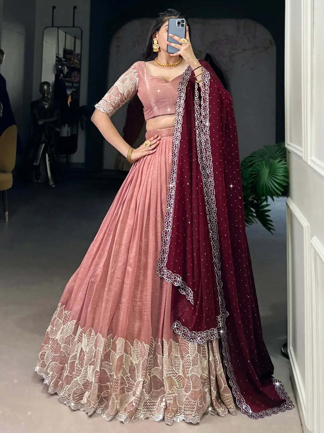 Image of Trivety Embroidered Semi Stitched Lehenga Choli