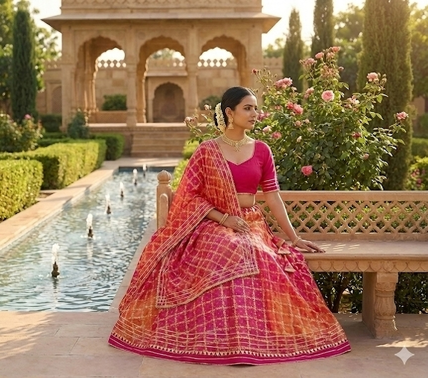 Image of VASANT Bandhani Semi Stitched Lehenga Choli