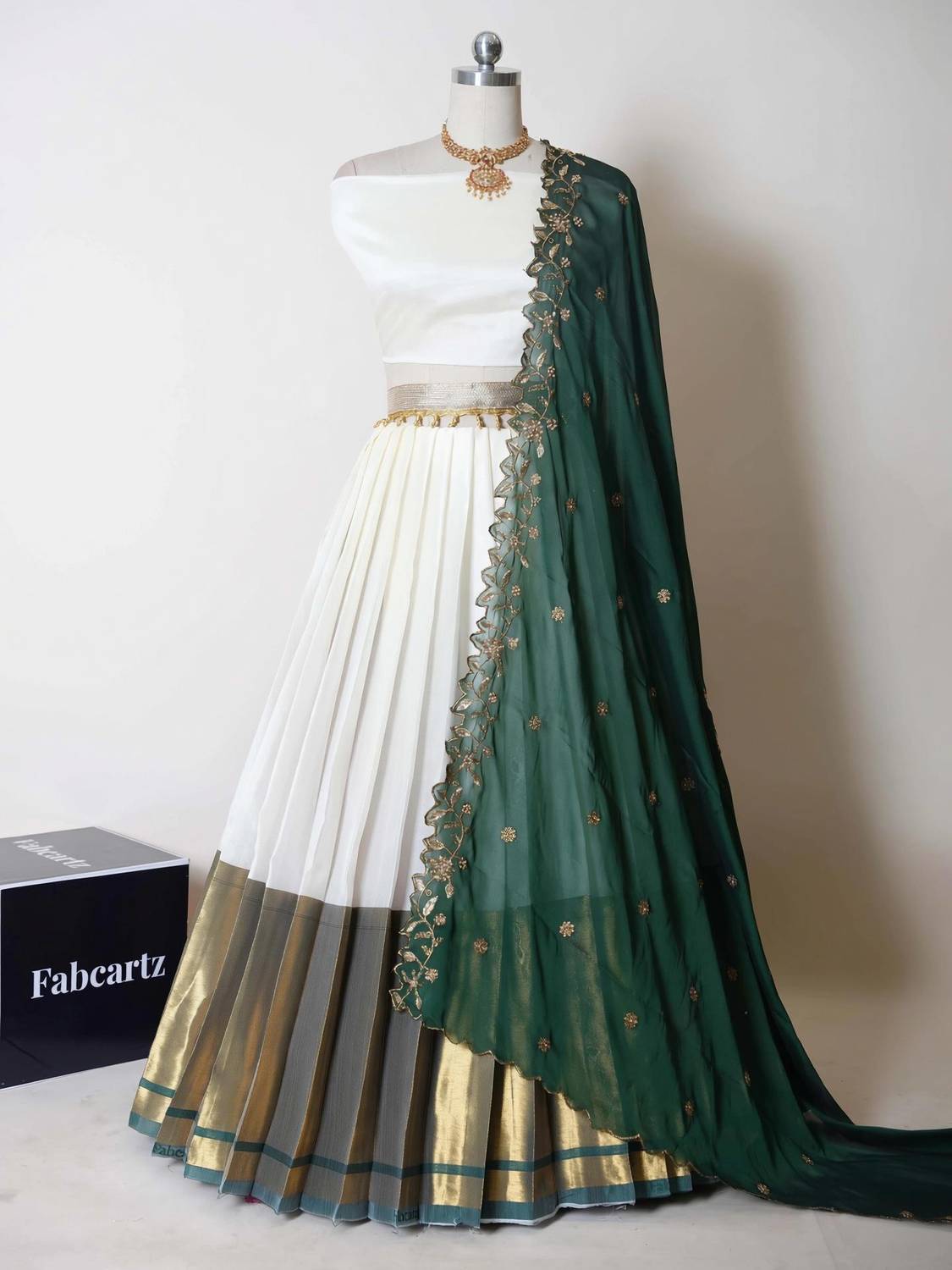 Fabcartz Self Design Semi Stitched Lehenga Choli Green - Image 1