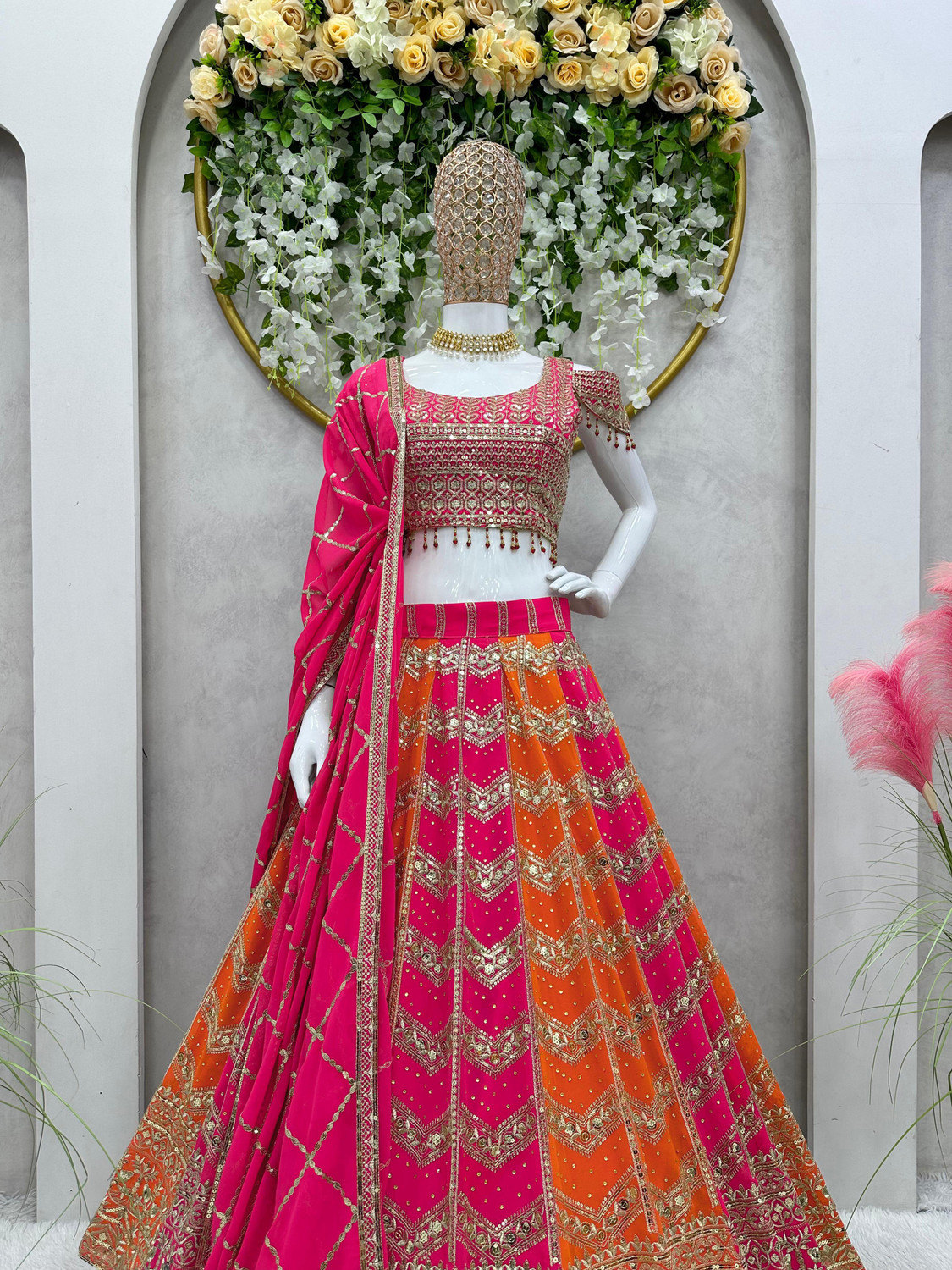 Image of HRMFAB Self Design Semi Stitched Lehenga Choli