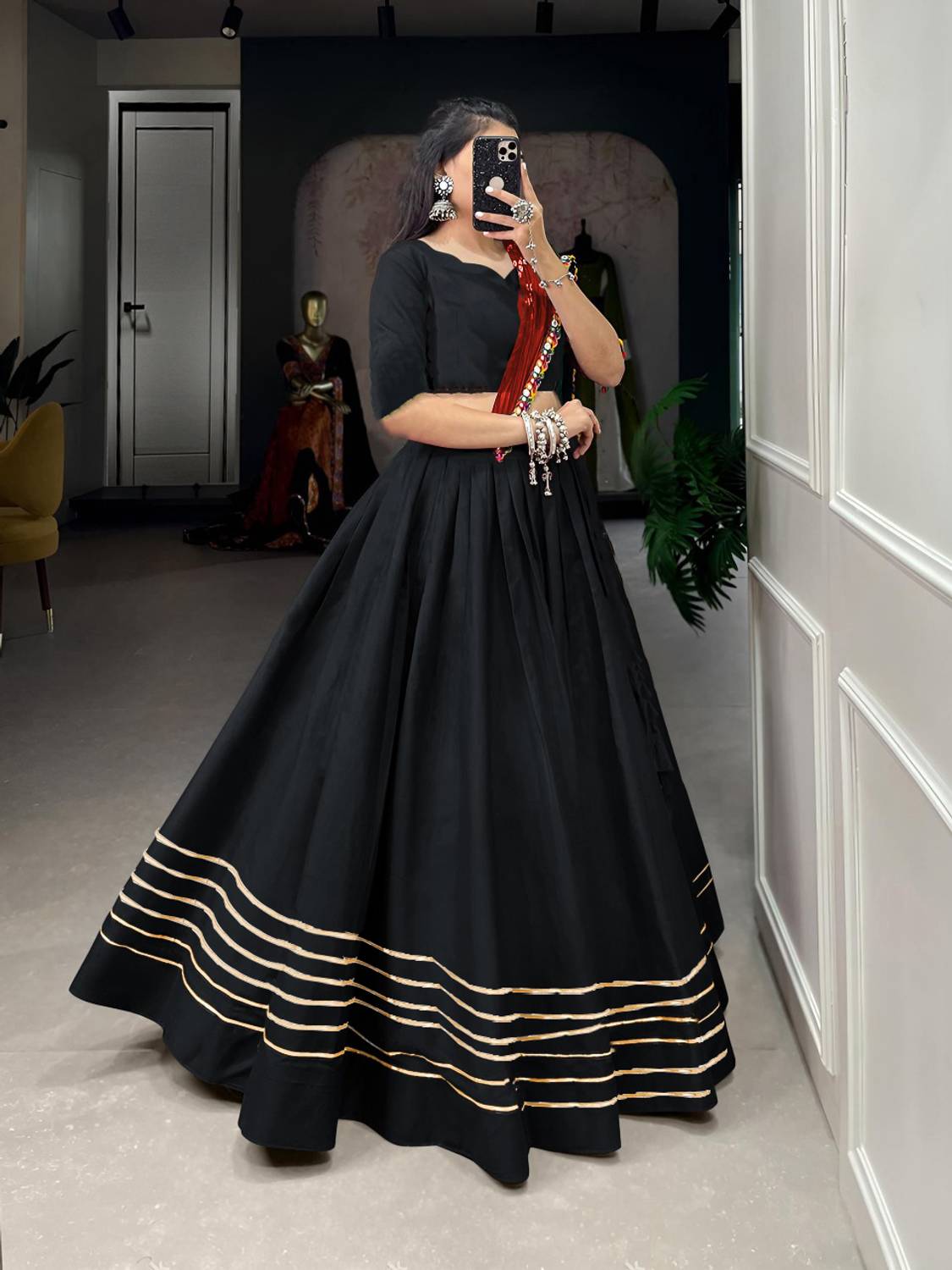 MITRABIZ Solid Semi Stitched Lehenga Choli Black - Image 2