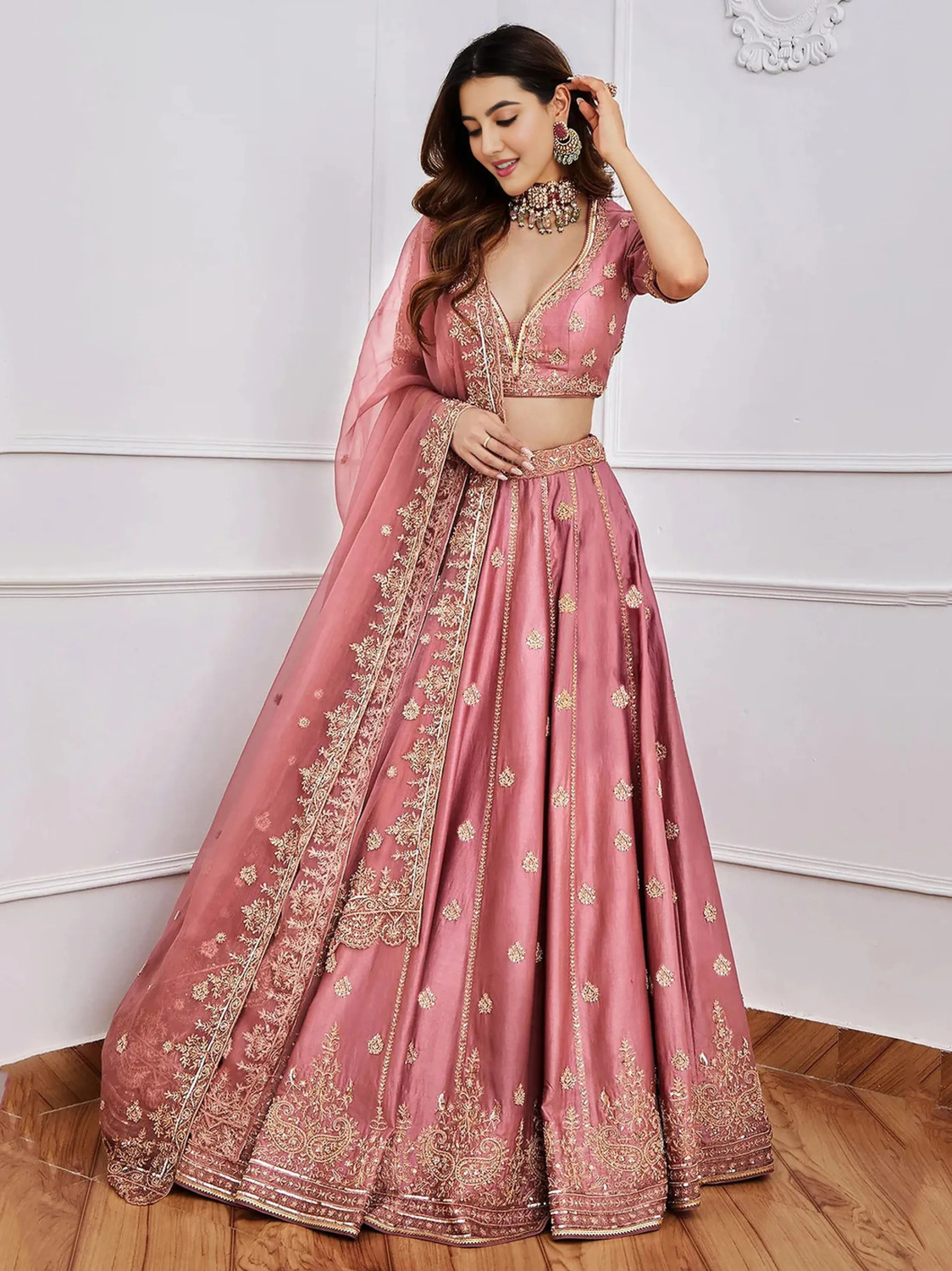 Image of Trivety Embroidered Semi Stitched Lehenga & Crop Top