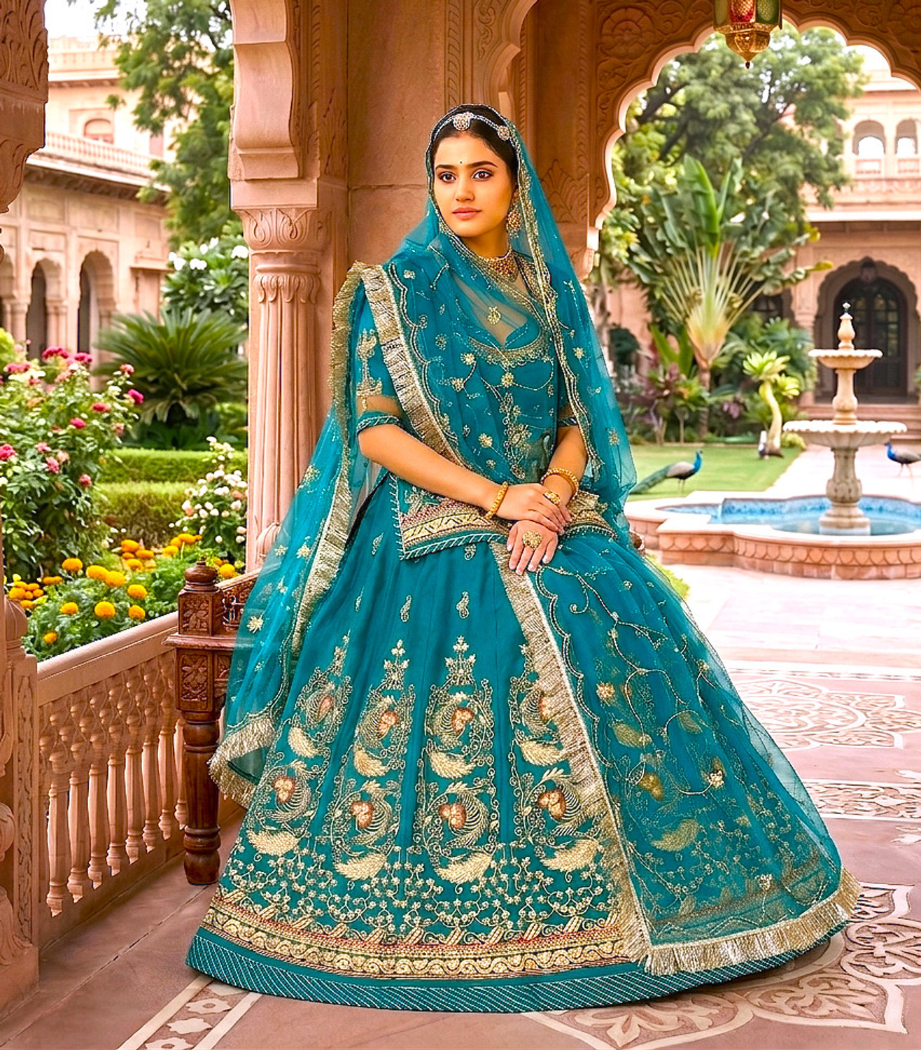 Image of GHOOMAR Embroidered Semi Stitched Rajputi Poshak