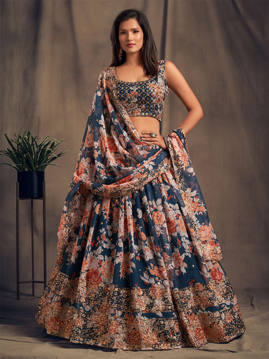 Image of ANADI Digital Print Semi Stitched Lehenga & Crop Top