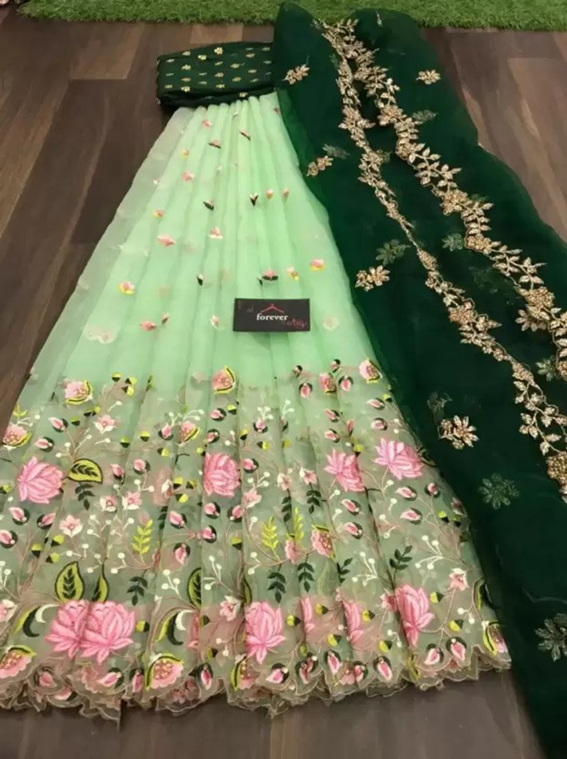 Image of NILKANTHSALESS Embroidered Semi Stitched Lehenga Choli (Green)