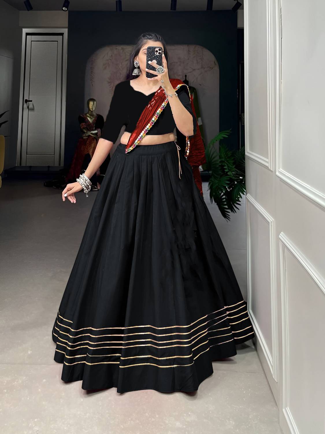 MITRABIZ Solid Semi Stitched Lehenga Choli Black - Image 1