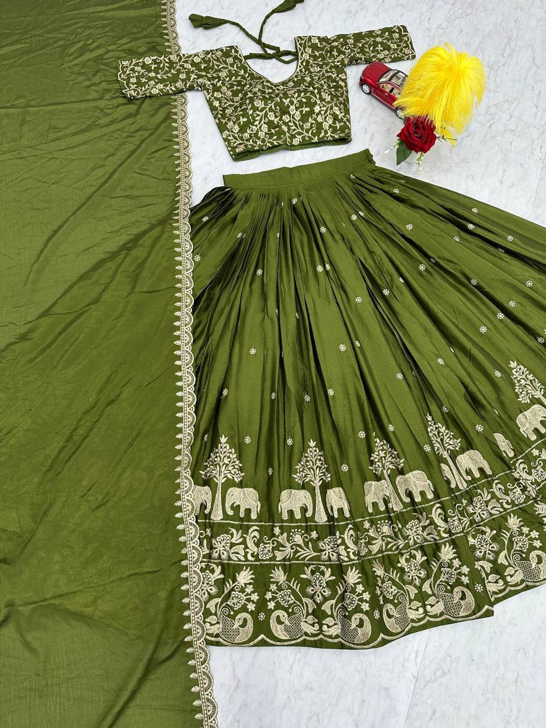 Image of Closin Girls Lehenga Choli Ethnic Wear Embroidered Lehenga, Choli and Dupatta Set