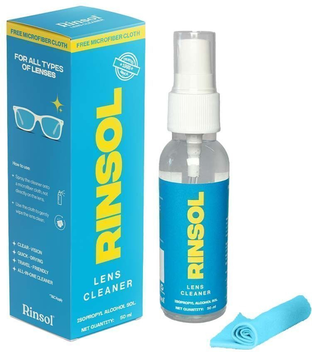 Image of Rinsol Optical & Eyeglass Lens Cleaner Kit | Spray & Soft Microfiber Cloth Lens Cleaner