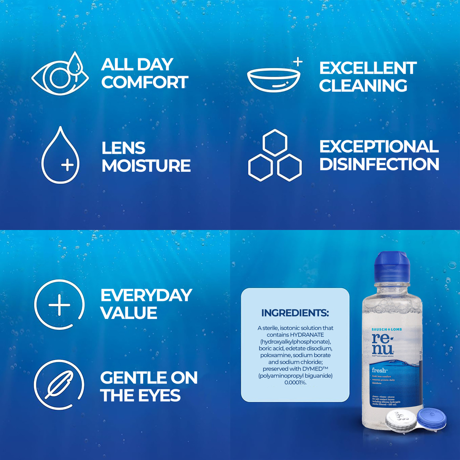 Image of renu Fresh Comfort Removes Protein Daily Disinfects Len Water