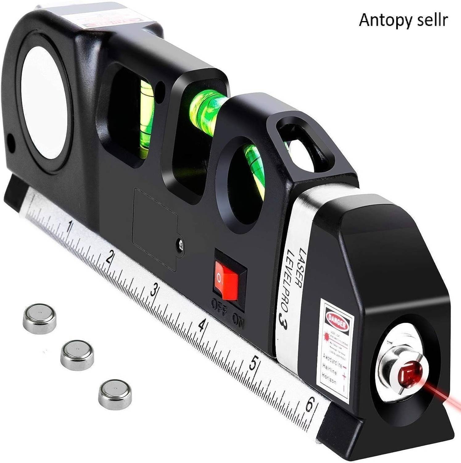 Antopy Multipurpose Laser Level Kit - Standard Cross Line Leveler Beam Tool all-in-one laser level tool with measuring scale tape measure laser beam Non-magnetic Line Level
