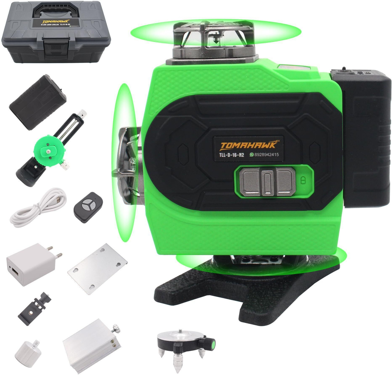 Image of Tomahawk TLN-3232 |16Lines Green 4D Cross Laser Level Pro 4x360 & Remote Controller Lazer| Non-magnetic Line Level