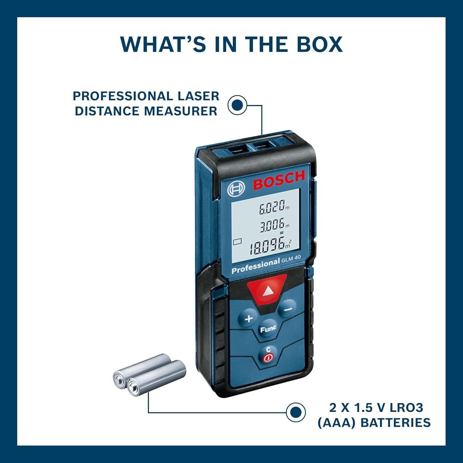 Image of BOSCH GLM 40-12 Professional Laser Distance Measurer | Without Battery | Range up to 40m | Memory Function | IP54 | Non-magnetic Engineer's Precision Level