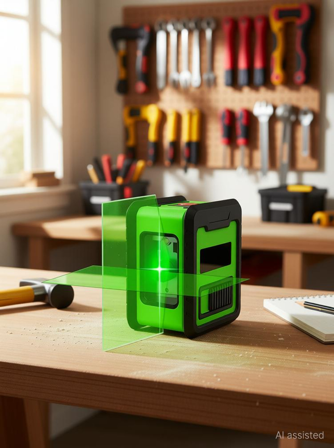 Image of Real Instruments Rotatable Laser Level 2 Line Horizontal And Vertical Points Cross Lines Border IP54 Waterproof 360 High Precision Green Light Self Leveling Laser Level Magnetic Line Level