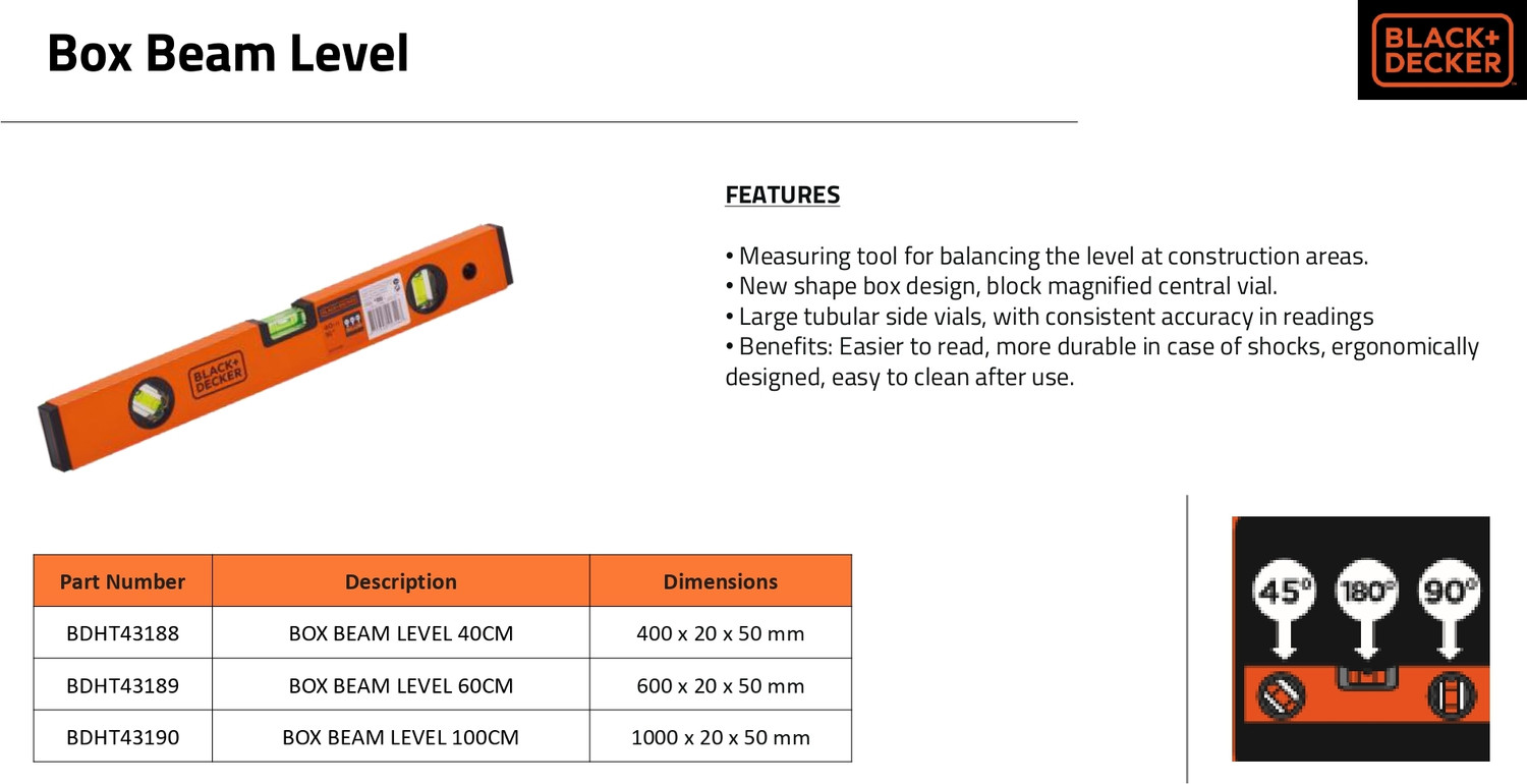 Image of BLACK+DECKER BDHT43188 Magnetic Mason's Level (40 cm)