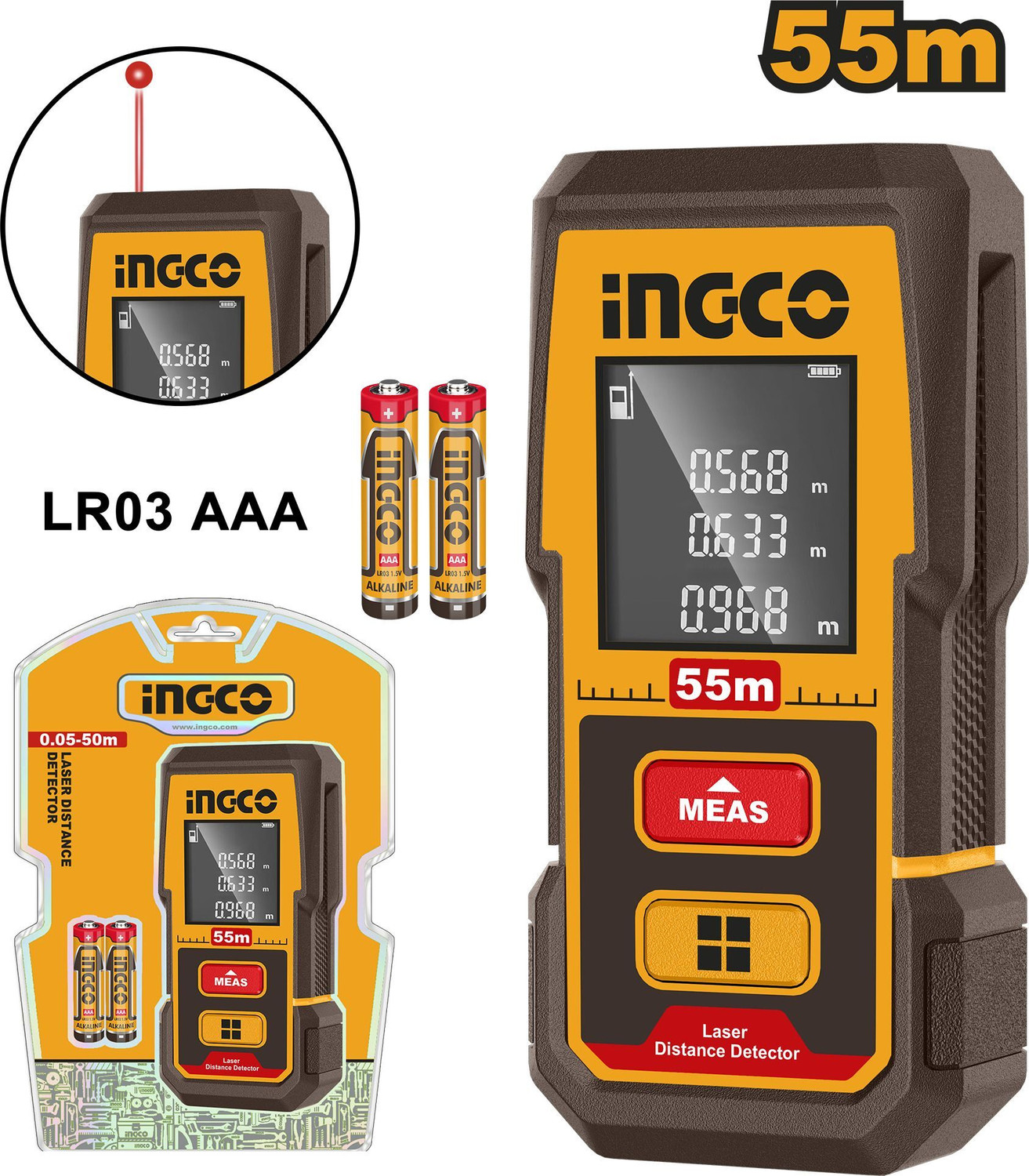 Image of INGCO HLDD05086 HLDD05086 55m Laser Distance Detector Non-magnetic Line Level