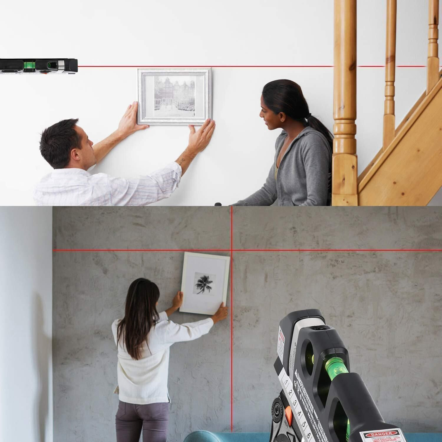 Image of AQUABUCKET Multipurpose Laser Level Kit Standard Cross Line Laser level Laser Line Multipurpose Laser Measure Tool, Spirit Level Standard Metric Ruler Laser Non-magnetic Line Level