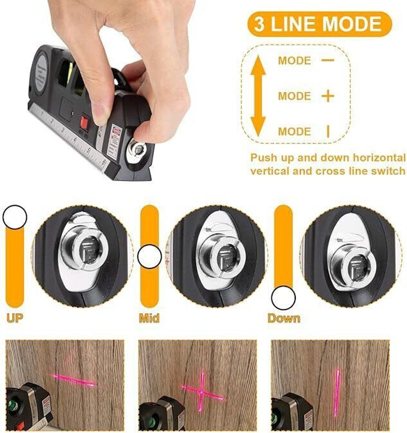 Image of romj TOOL LASER LEVELER Metric Rulers Level Pro 3 Laser Level Line Laser Tape Ruler Adjusted Non-magnetic Engineer's Precision Level