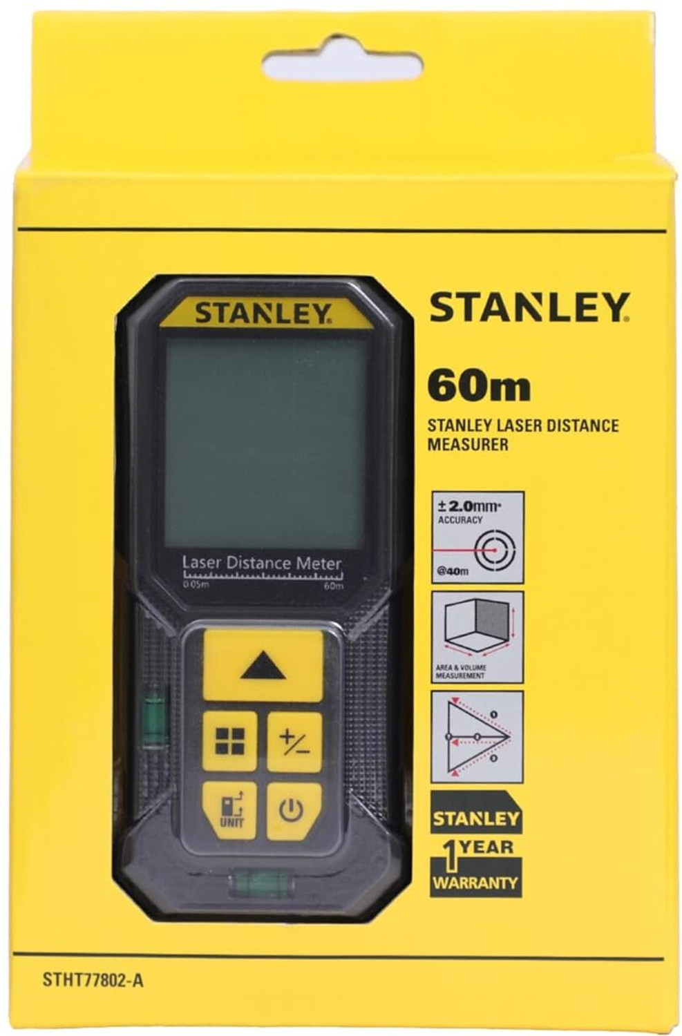 Image of Sauran Stanley 60 Meter Cordless Laser Distance Measurer with 2xAAA Battery (LMT7) Non-magnetic Electronic Level