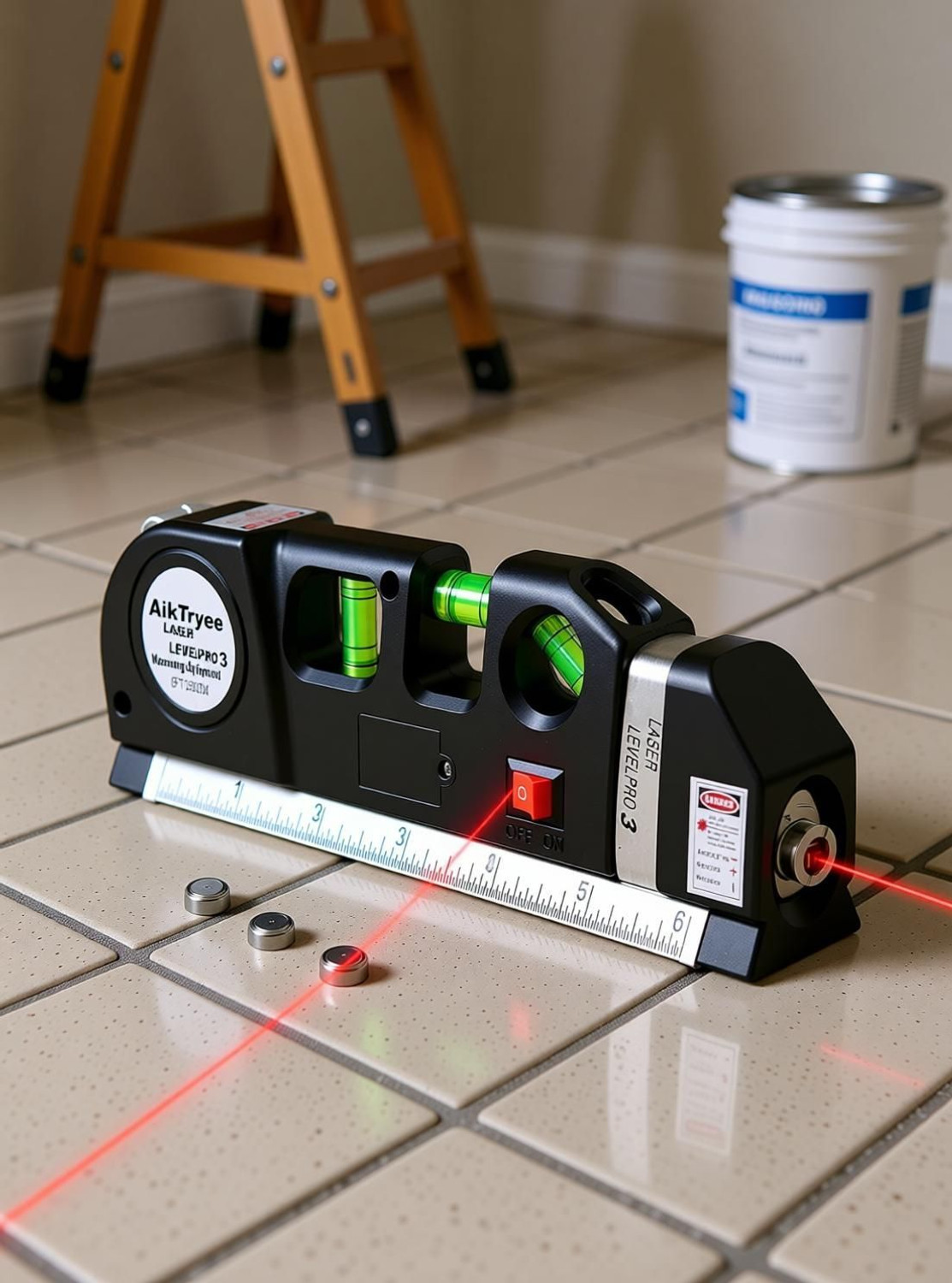 Image of AncientKart Laser Level Line Laser Tape Ruler Adjusted and Metric Rulers Level Pro 3 Standard Cross Line 8 feet Measure Tape Ruler Tool Adjusted Non-magnetic Electronic Level