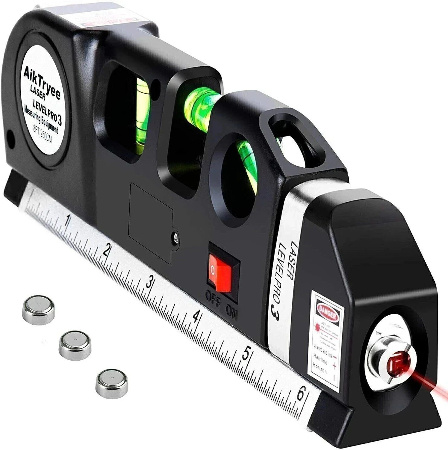 Image of AncientKart Laser Level Line Laser Tape Ruler Adjusted and Metric Rulers Level Pro 3 Standard Cross Line 8 feet Measure Tape Ruler Tool Adjusted Non-magnetic Electronic Level