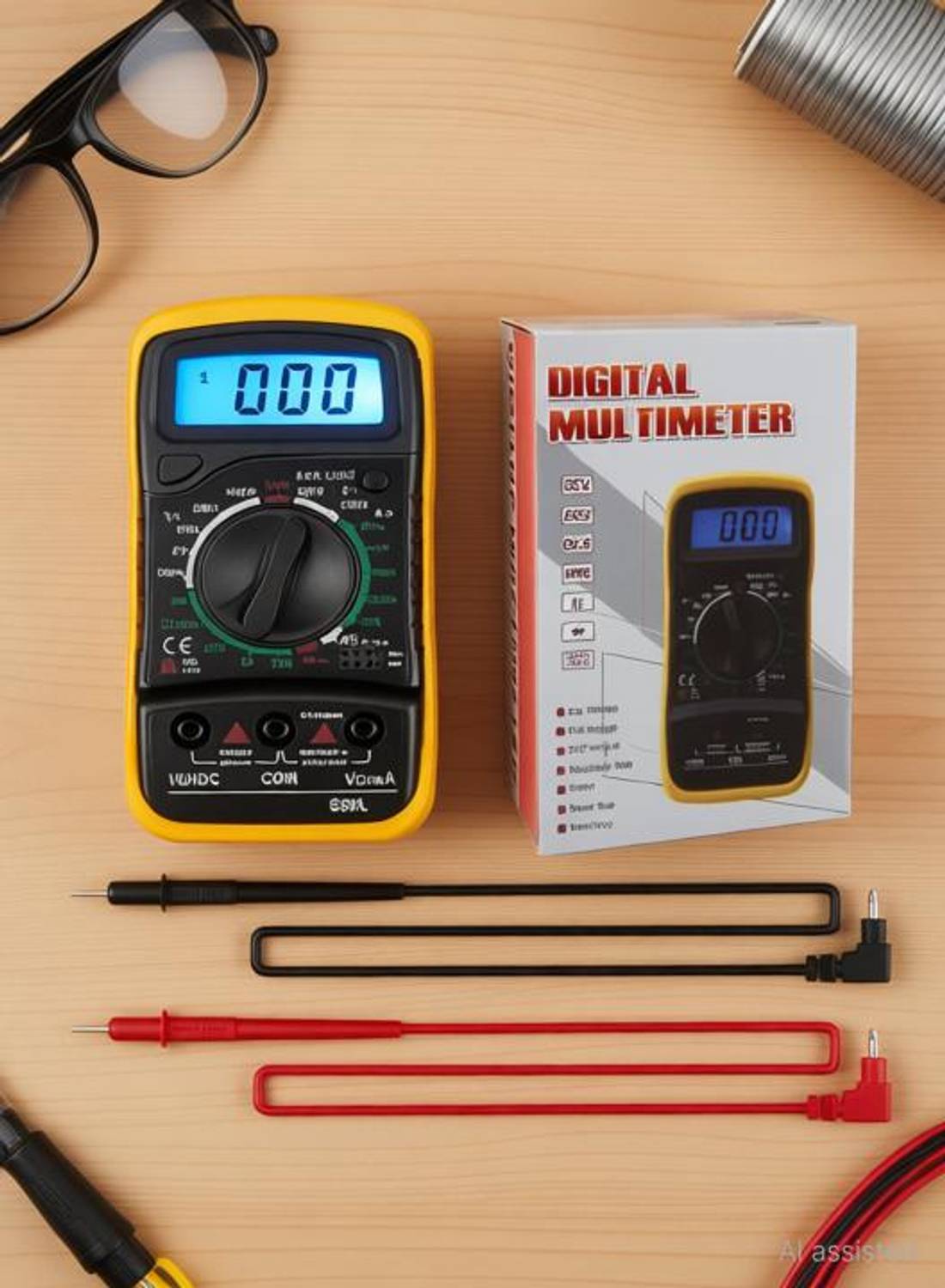 BALRAMA DT33d with Square Wave Signal Output Digital Clamp Multimeter Electronic Meter Tester Used To Measuring Dc Voltage, Ac Voltage, Dc Current, Resistance, Ohm Volt Amp & Diode Detection Voltmeter with Rubber Sleeve Protection + LCD Screen + Blue Backlight + Stand + Battery + Testing Probe Leads Handheld Portable Small High Quality Non-magnetic Electronic Level