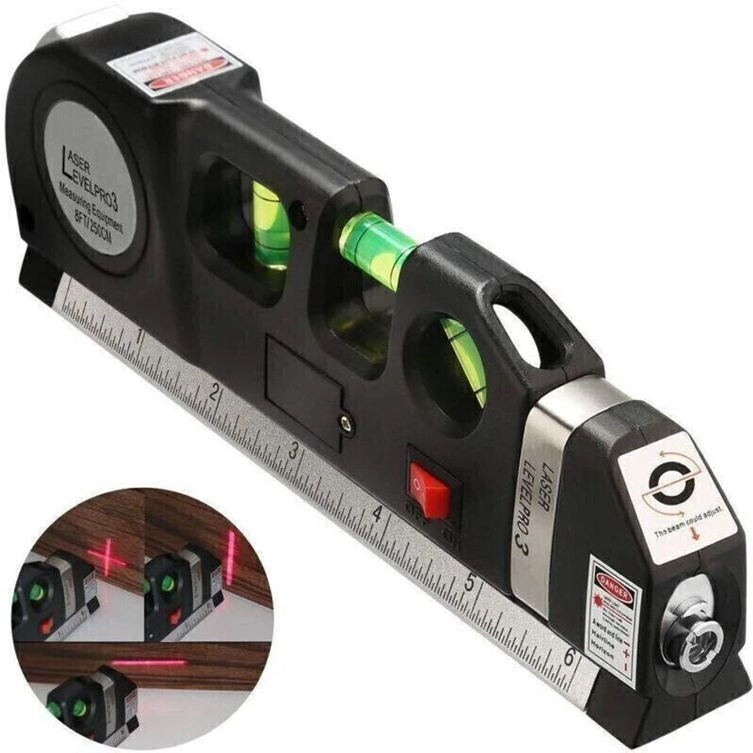 Image of SHUANG YOU MN87 Laser Level Horizontal Vertical Measure 8FT Aligner Rulers Multipurpose Accurate Line Tape Adjusted With Cross Light Multi-Function Portable 2 lines 1 Dot Smart Pro Measuring Measurement Hand Tool Leveler Indoor Decoration laser Leveling Instrument Leveling Magnetic Line Level