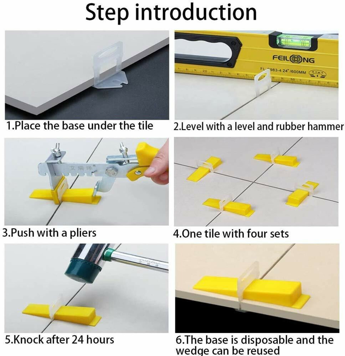 Image of OLLSET Tile Leveling System Wall Floor Spacer Tile Levelling Tools, 100 Wedge and 200 Clips 3mm Lever Tool
