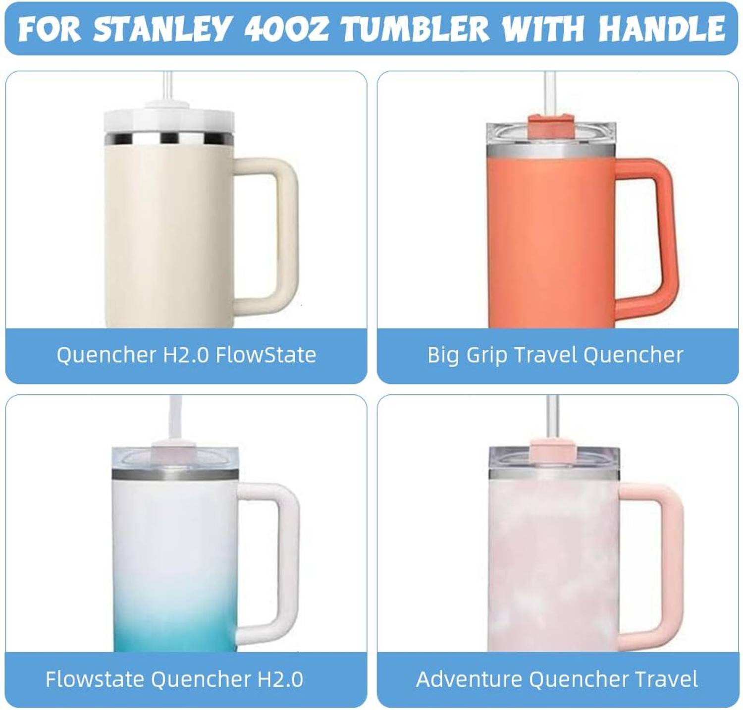 2 Pack 40 Oz Flip Straw Leak Proof Lid For Stanley H2.0 Quencher
