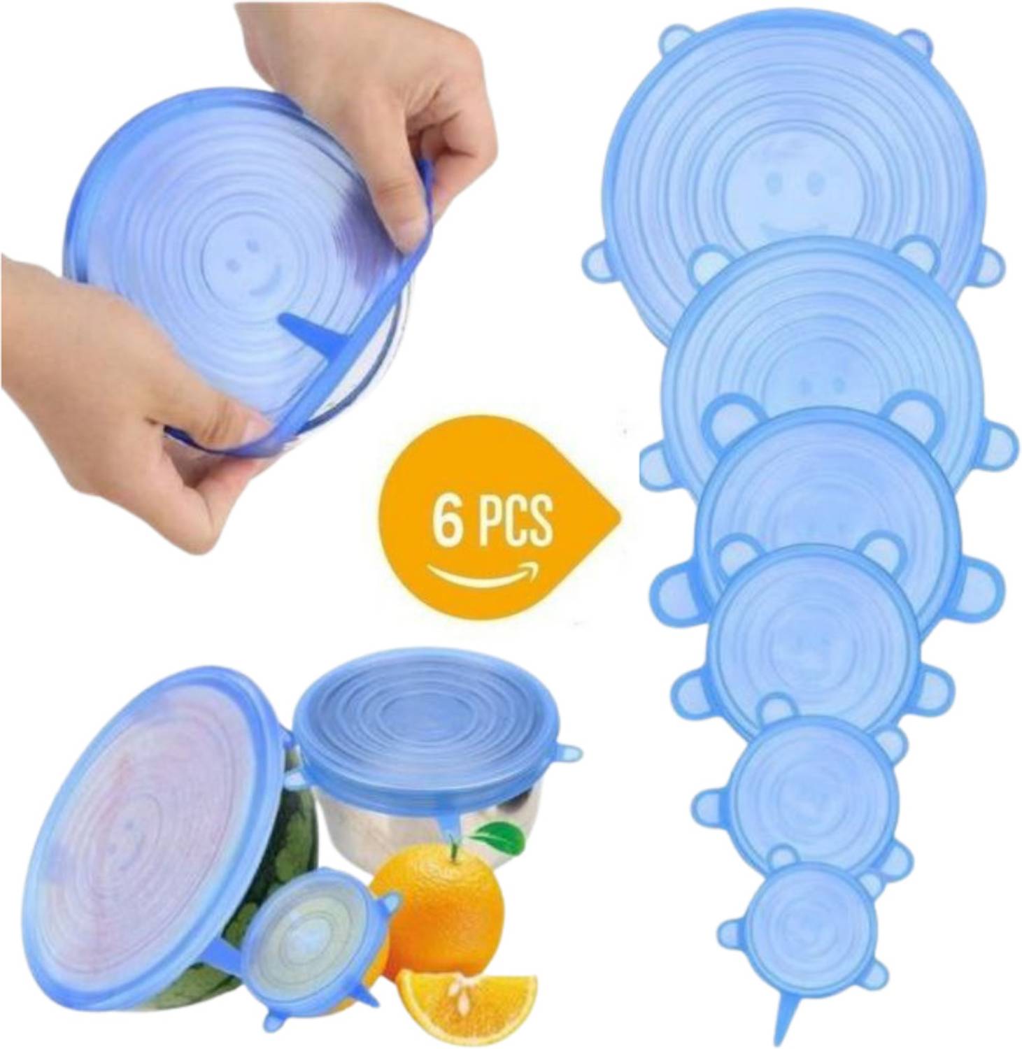 AjaraGems Silicone Stretch Lids Set of 6 – Reusable, Food-Grade, Multi-Size Covers 8.1 inch, 6.5 inch, 5.7 inch, 4.5 inch, 3.7 inch, 2.5 inch Lid Set, Pack of 6