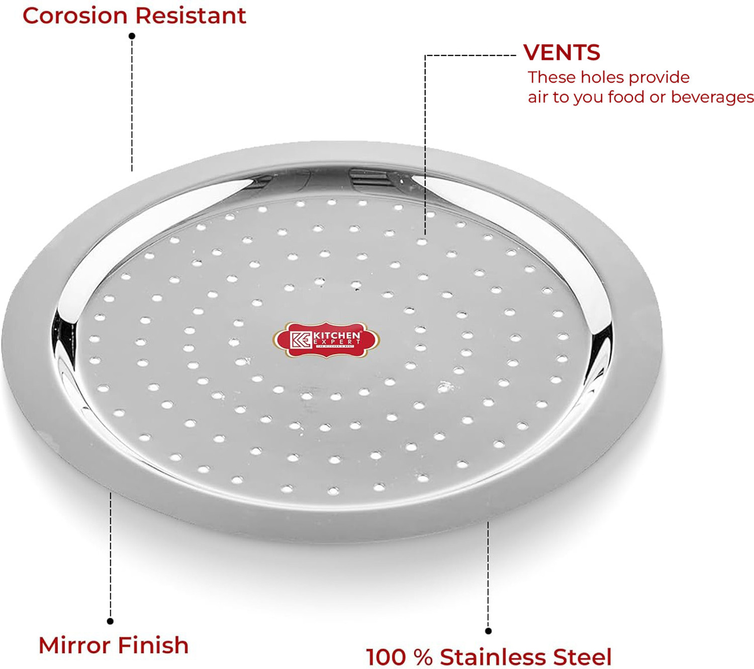Image of Kitchen Expert Steel Hole Lid Set | Lid Covers for Utensil | Milk Tope Cover | Steel Jali Plate 7.5 inch, 8.5 inch Lid Set, Pack of 2